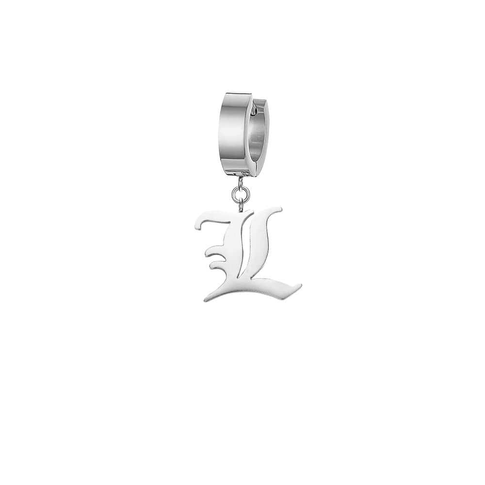 Old English Gothic Calligraphy Gold/Silver Initial Earring - Lovez Aqua© - L / Chrome