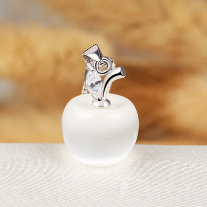 Women's Cute Apple Pendant Necklace with Cubic Zirconia Accents & Fine Chain - Lovez Aqua© - White