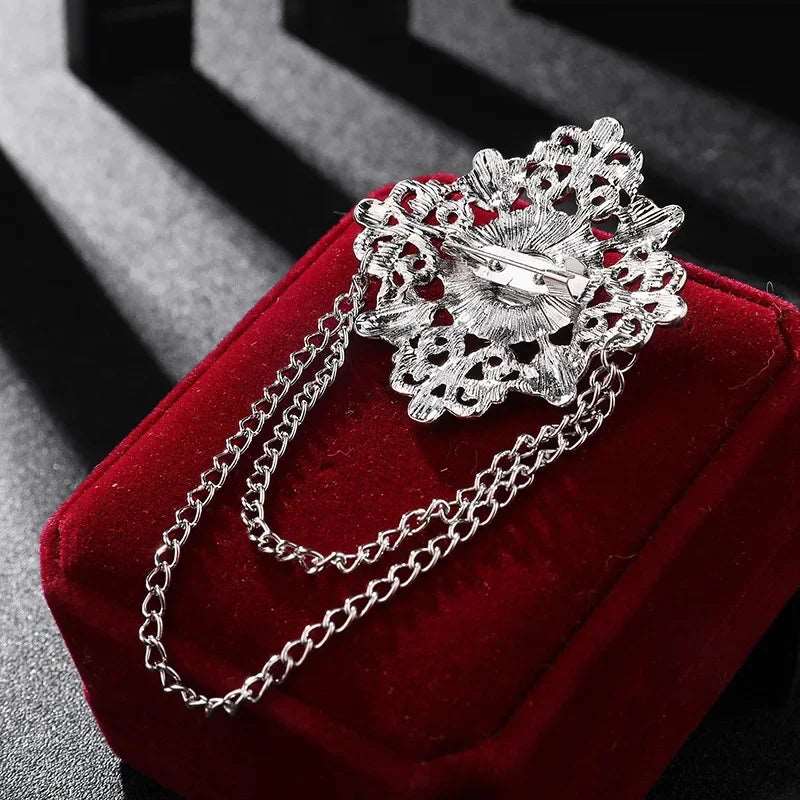 Men's Retro Baroque Style Crystal Brooch Vintage Tassel Chain Brooch - Lovez Aqua© - 