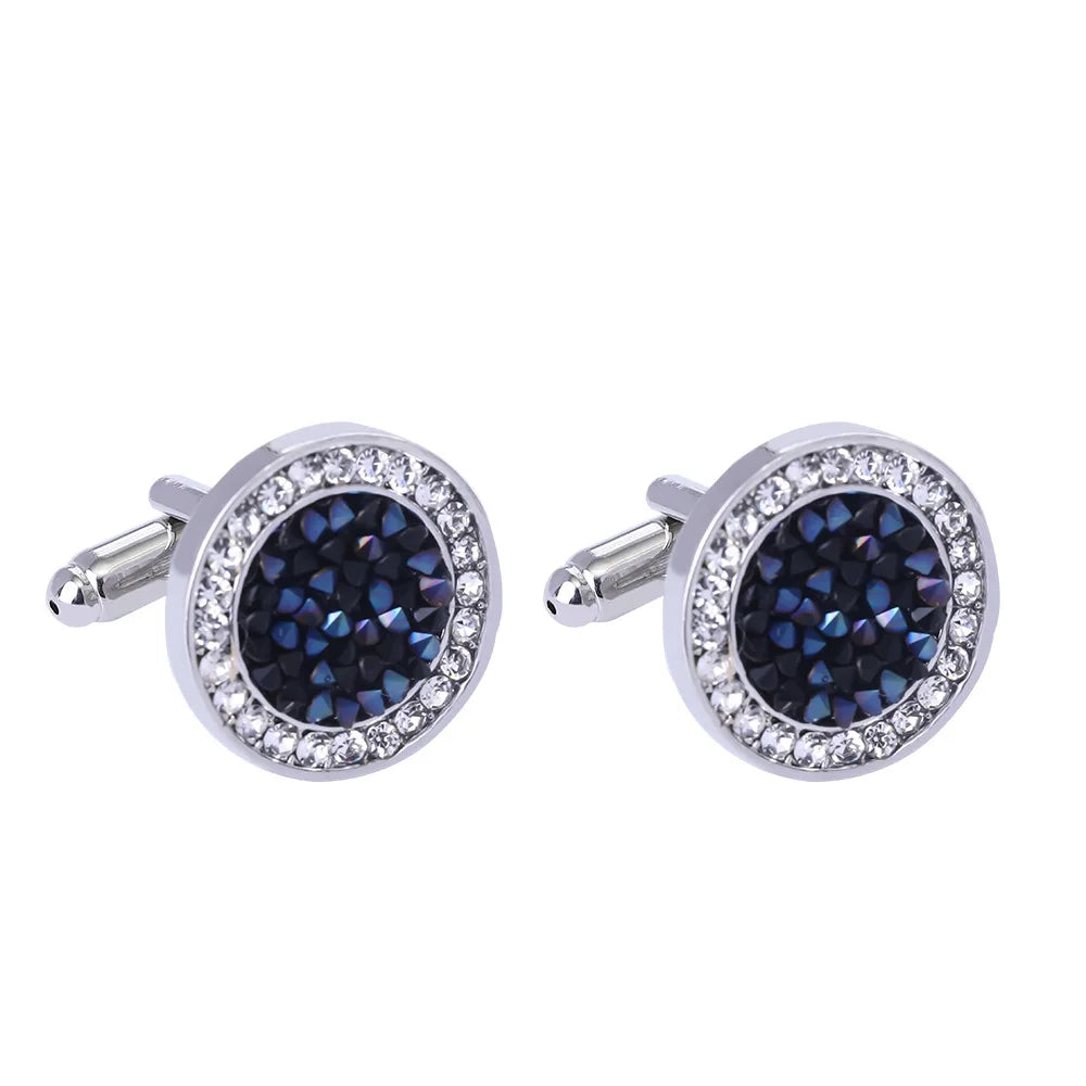 Luxury Men's Crystal & Agate Encrusted Round Cufflinks - Lovez Aqua© - Blue
