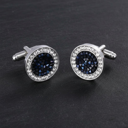 Luxury Men's Crystal & Agate Encrusted Round Cufflinks - Lovez Aqua© - Blue