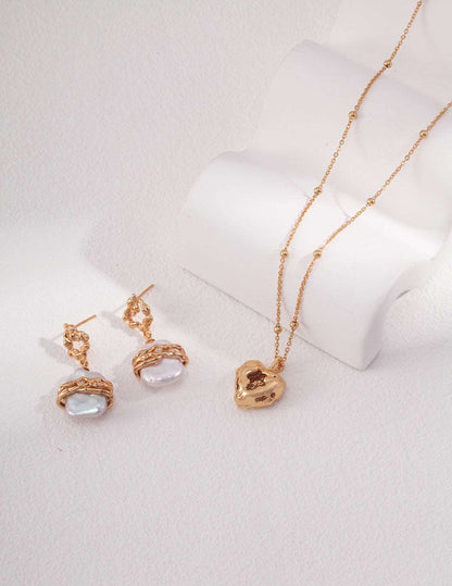 Women's 18ct Gold Vermeil Plated Love Heart Chunky Pendant Necklace - Lovez Aqua© - 
