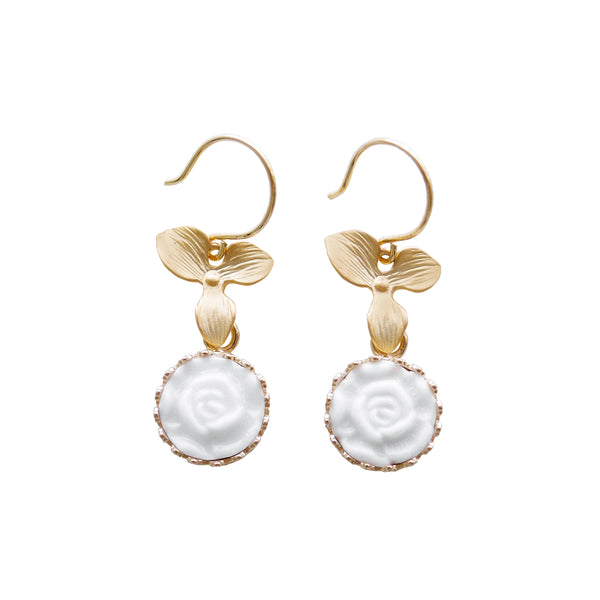 Women's Delicate Mini Porcelain Moonlight Rose Gold-Plated Drop Earrings - Lovez Aqua© - 