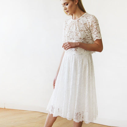 Women's Vintage Romantic White Lace Bridal A-Line Wedding Midi Skirt