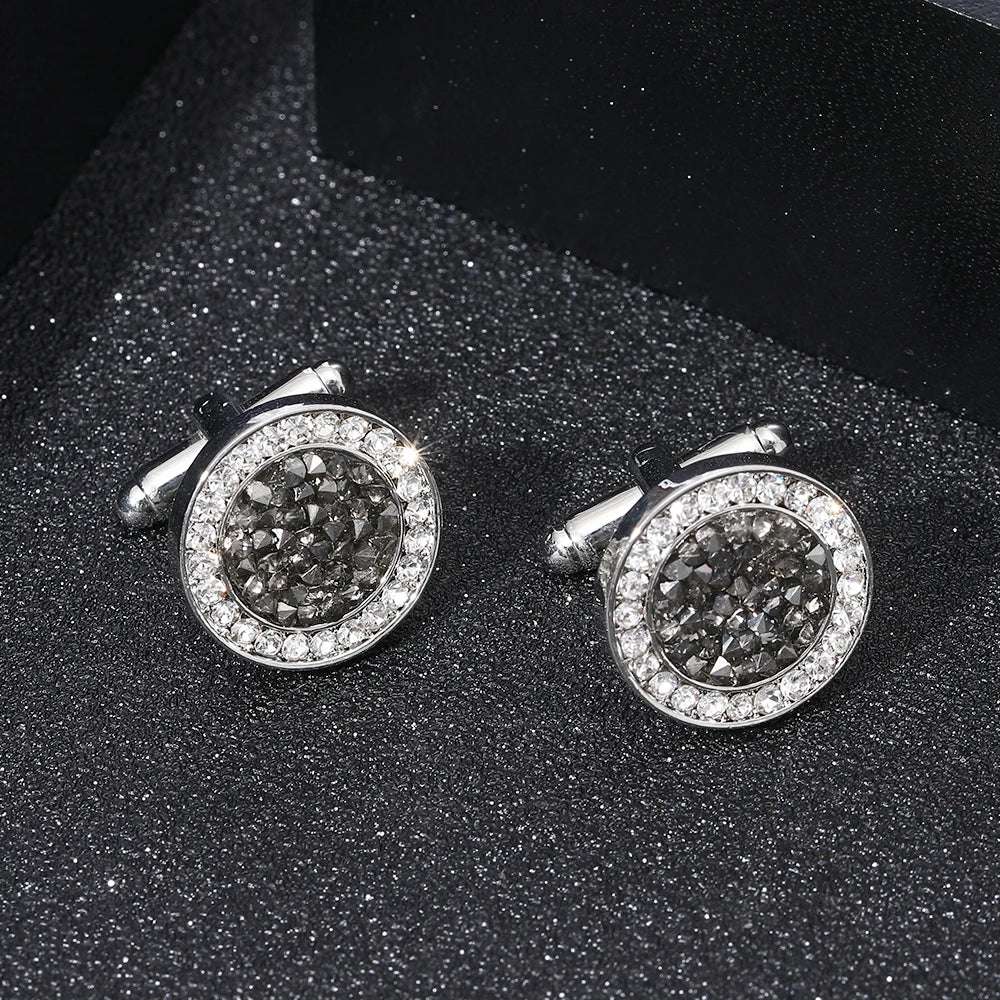 Luxury Men's Crystal & Agate Encrusted Round Cufflinks - Lovez Aqua© - 