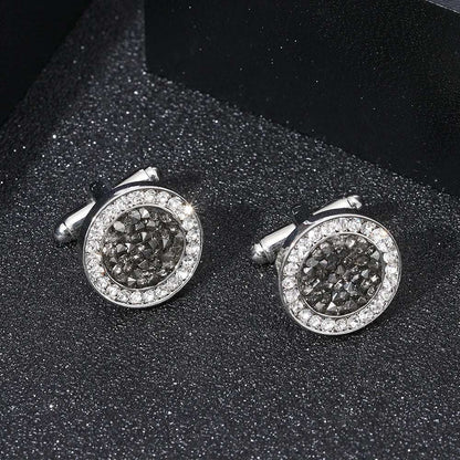 Luxury Men's Crystal & Agate Encrusted Round Cufflinks - Lovez Aqua© - 