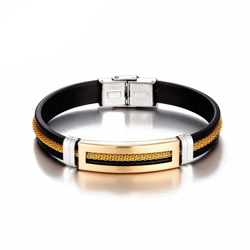 Men's Modern Golden Chain Stainless Steel Geometric Rectangle Bracelet - Lovez Aqua© - Gold Chain Bracelets / 17cm