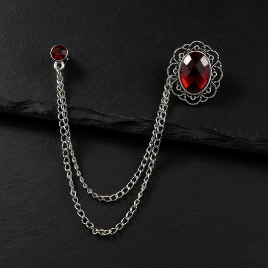 Men's Baroque Rhinestone Classic Chain Link Vintage Lapel Pin Brooch - Lovez Aqua© - Style 5