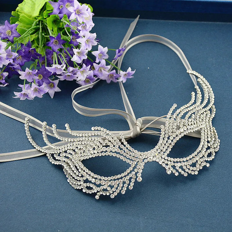 Women's Silver Rhinestone Delicate Filigree Venetian Masquerade Mask - Lovez Aqua© - 