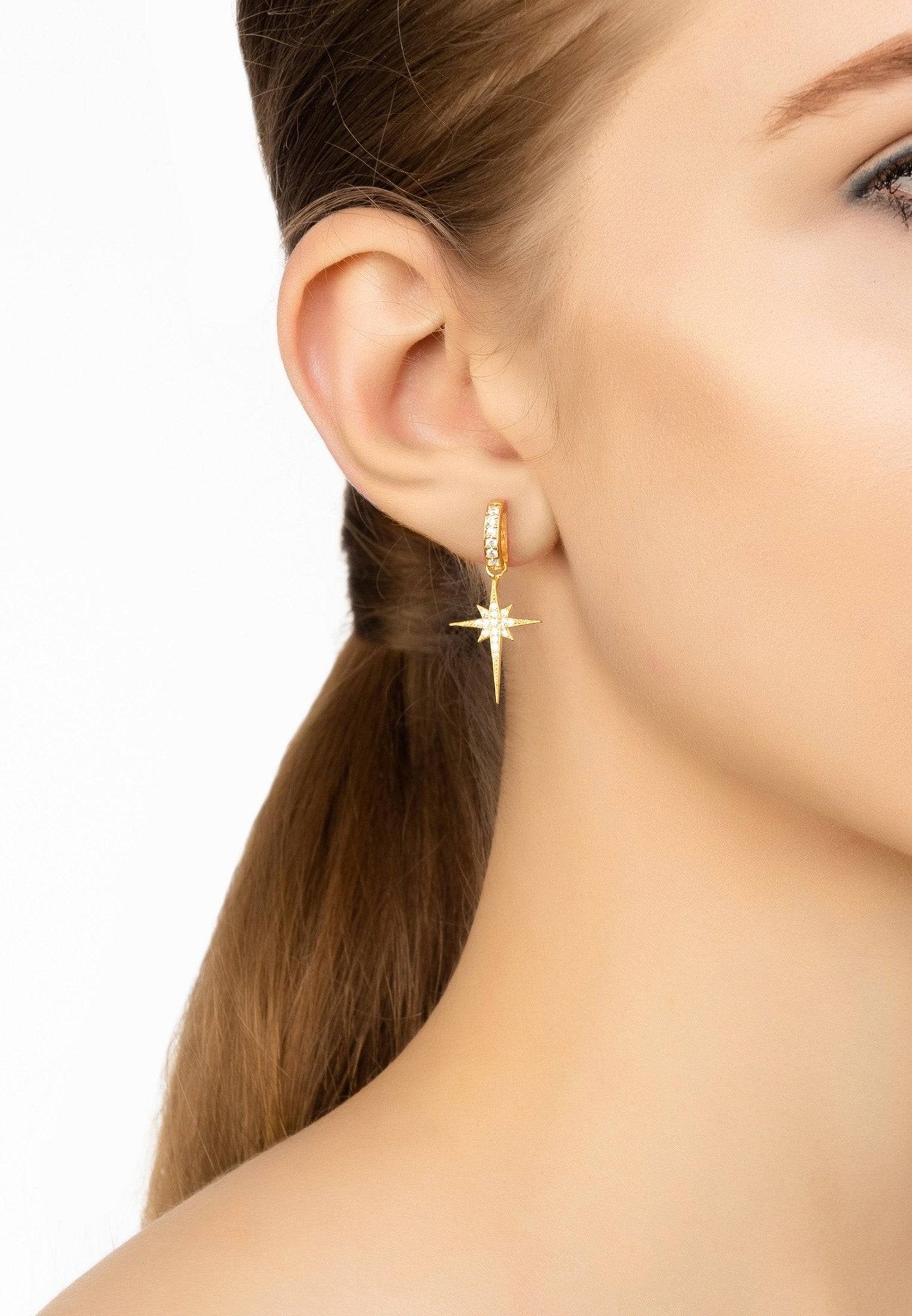 Gold Dipped 925 Sterling Silver North Star Drop Earrings For Christmas - Lovez Aqua© - 