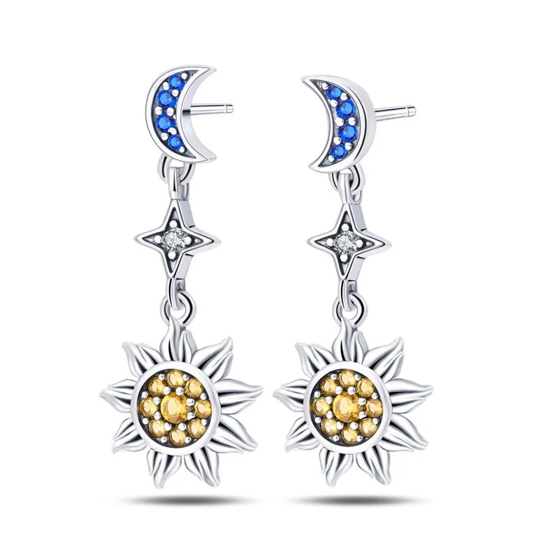 Pandora 925 Sterling Silver Two-Tone Moon, Stars & Sun Women's Earrings - Pandora - 6