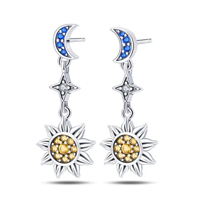 Pandora 925 Sterling Silver Two-Tone Moon, Stars & Sun Women's Earrings - Pandora - 6