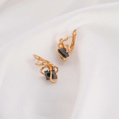 Women's Twisted Gold Stud Earrings with Geometric Cubic Zirconia Rhinestone - Lovez Aqua© - 
