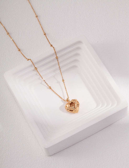 Women's 18ct Gold Vermeil Plated Love Heart Chunky Pendant Necklace - Lovez Aqua© - 