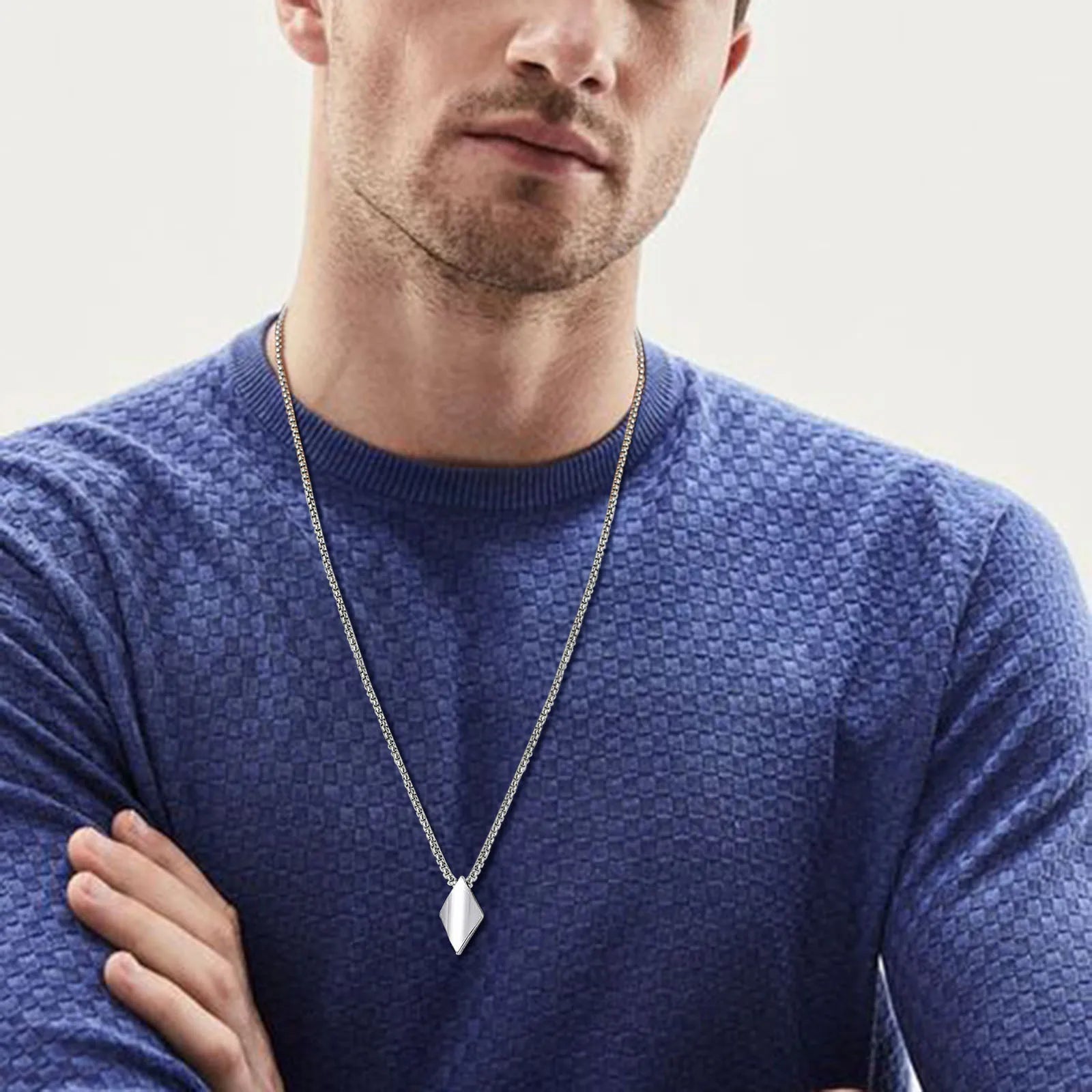Men's Minimalist Stainless Steel Geometric Rhombus Pendant Necklace - Lovez Aqua© - 