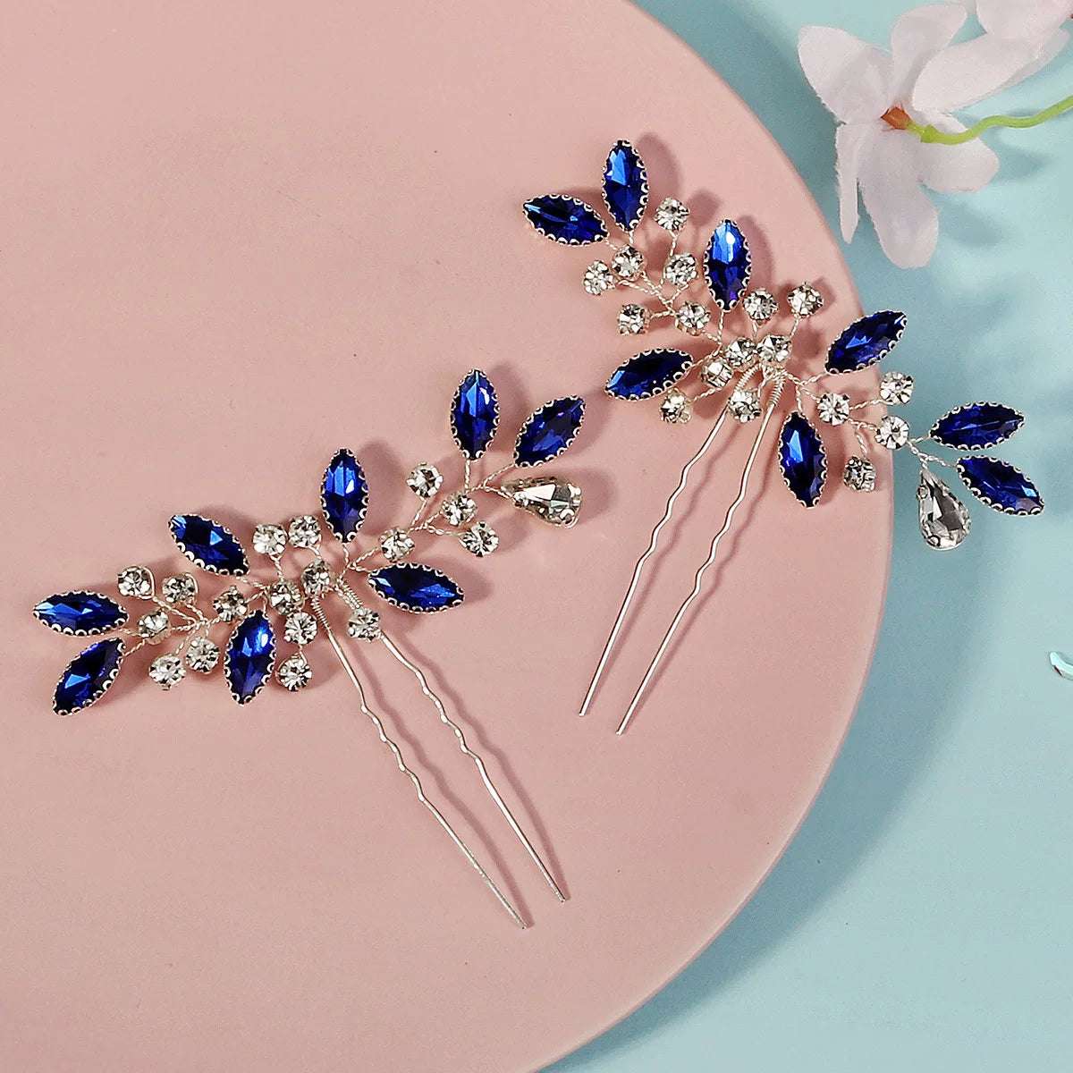 Women's Delicate Crystal Rhinestone & Pearl Flower Bridal Hair Comb - Lovez Aqua© - G10