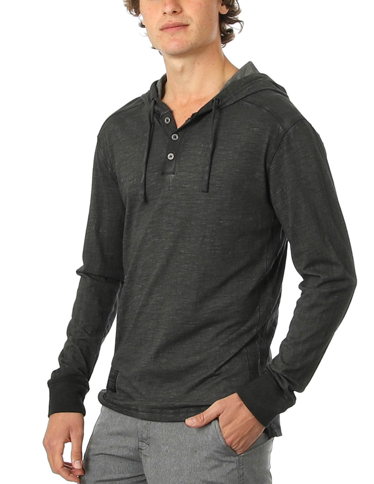 Men's Vintage Hooded Henley with Long Sleeves - Lovez Aqua© - 