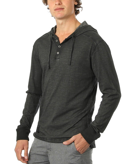 Men's Vintage Hooded Henley with Long Sleeves - Lovez Aqua© - 