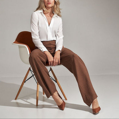 Women's Vintage High Waist Bell-Bottom Flared Brown Tailored Pants
