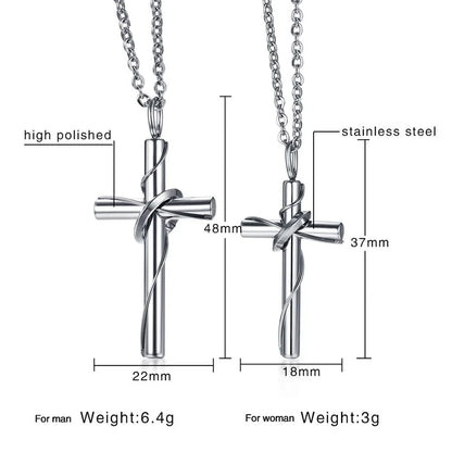 Matching Couple Stainless Steel Wire Wrapped Cross Necklace - Lovez Aqua© - 