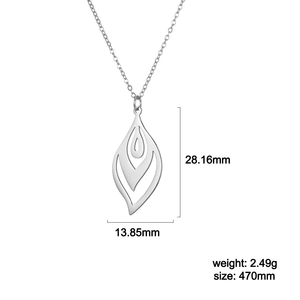 Men's Stainless Steel Leaf-Shaped Pendant Statement Necklace - Lovez Aqua© - 