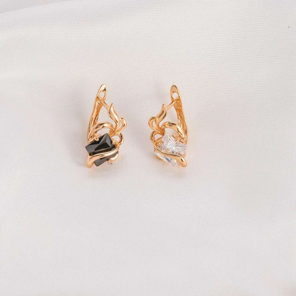 Women's Twisted Gold Stud Earrings with Geometric Cubic Zirconia Rhinestone - Lovez Aqua© - 