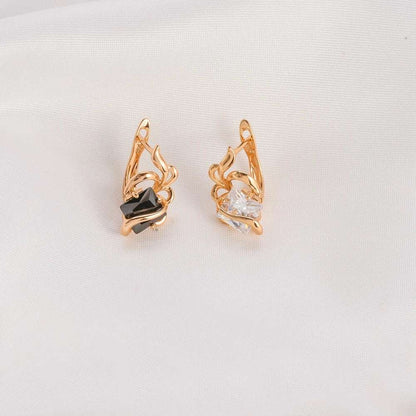 Women's Twisted Gold Stud Earrings with Geometric Cubic Zirconia Rhinestone - Lovez Aqua© - 