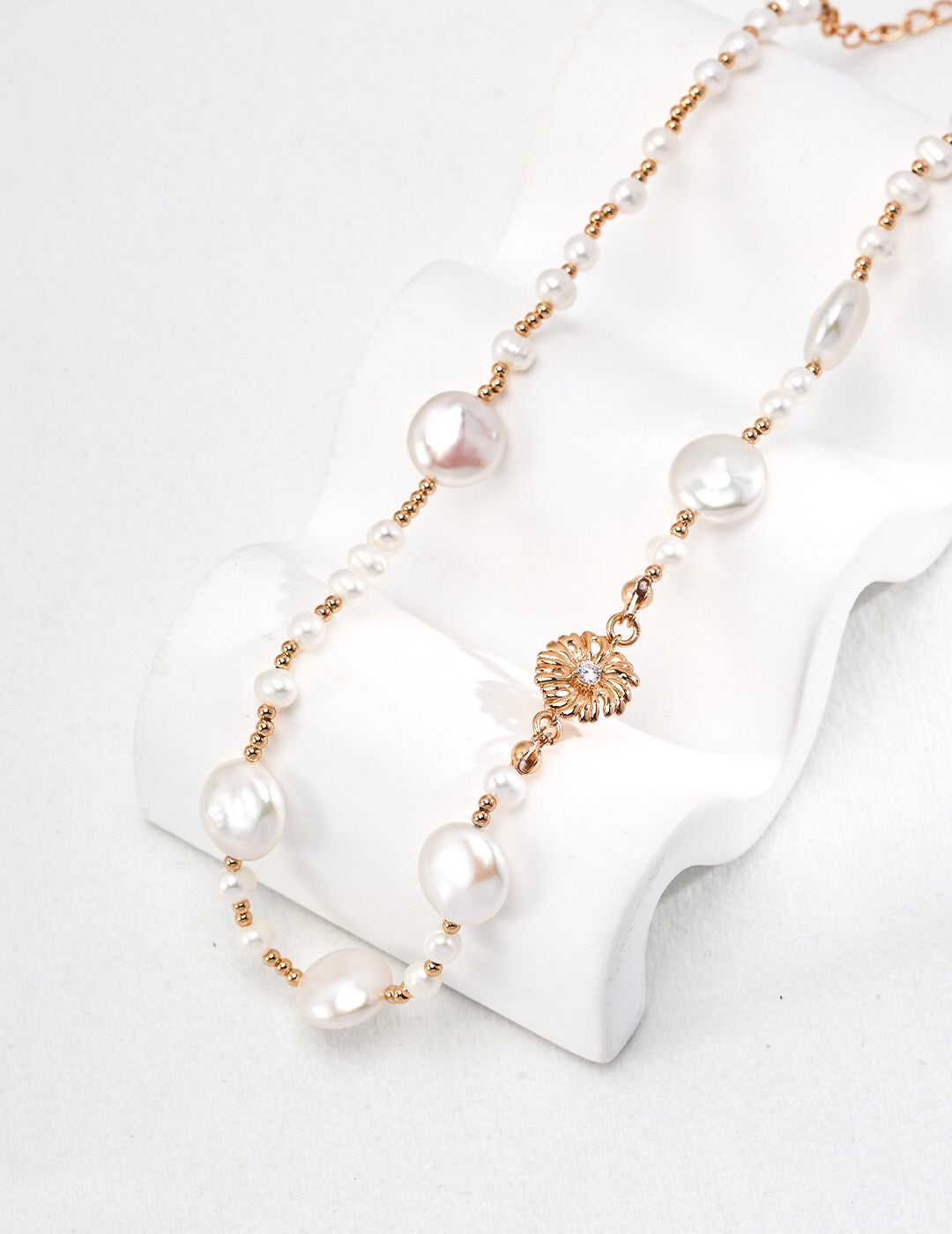 Women's 18K Gold-Plated Vermeil Baroque Flower & Natural Pearl Necklace - Lovez Aqua© - 