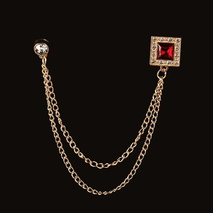 Men's Baroque Rhinestone Classic Chain Link Vintage Lapel Pin Brooch - Lovez Aqua© - Style 1