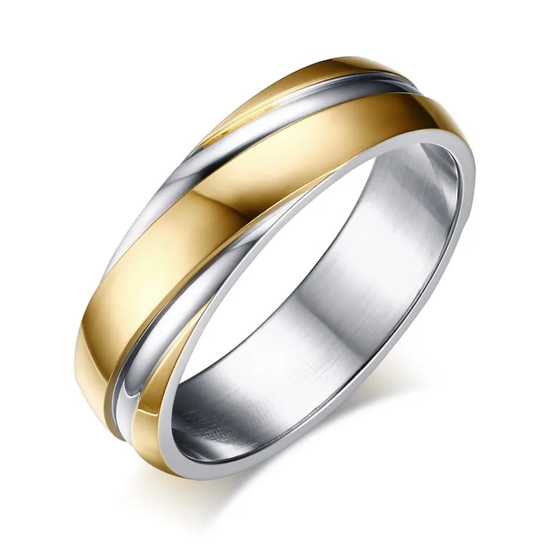 Men's Swirl Patterned Titanium Steel Wedding Ring Band - Lovez Aqua© - Gold / 13