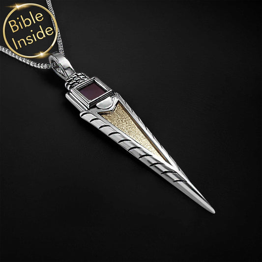 Men’s Religious 925 Stainless Steel Dagger Pendant Necklace With Bible Verse - Lovez Aqua© - 