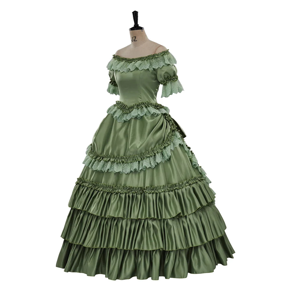 Katherine Pierce Vampire Diaries Cosplay French Rococo Colonial Green Ball Gown - The Vampire Diaries - 