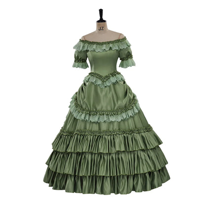 Katherine Pierce Vampire Diaries Cosplay French Rococo Colonial Green Ball Gown - The Vampire Diaries - 