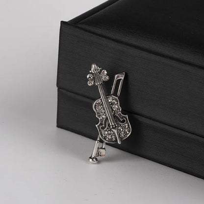 Men's Luxury Crystal Musician's Violin Brooch - Lovez Aqua© - Antique Silver