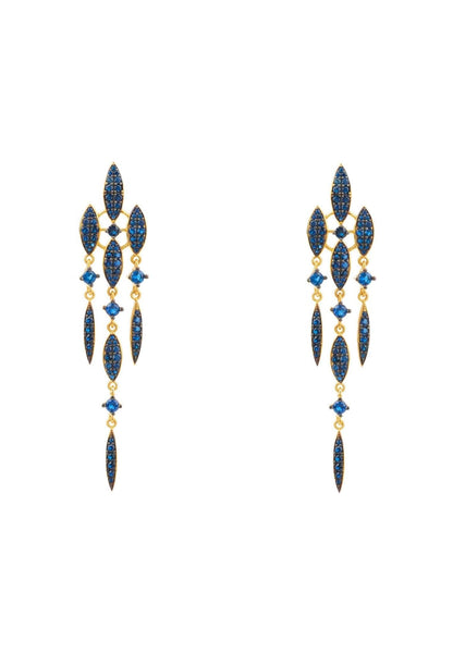 Women's Luxury Sapphire Blue Cubic Zirconia Gold Flat Back Drop Earrings - Lovez Aqua© - 