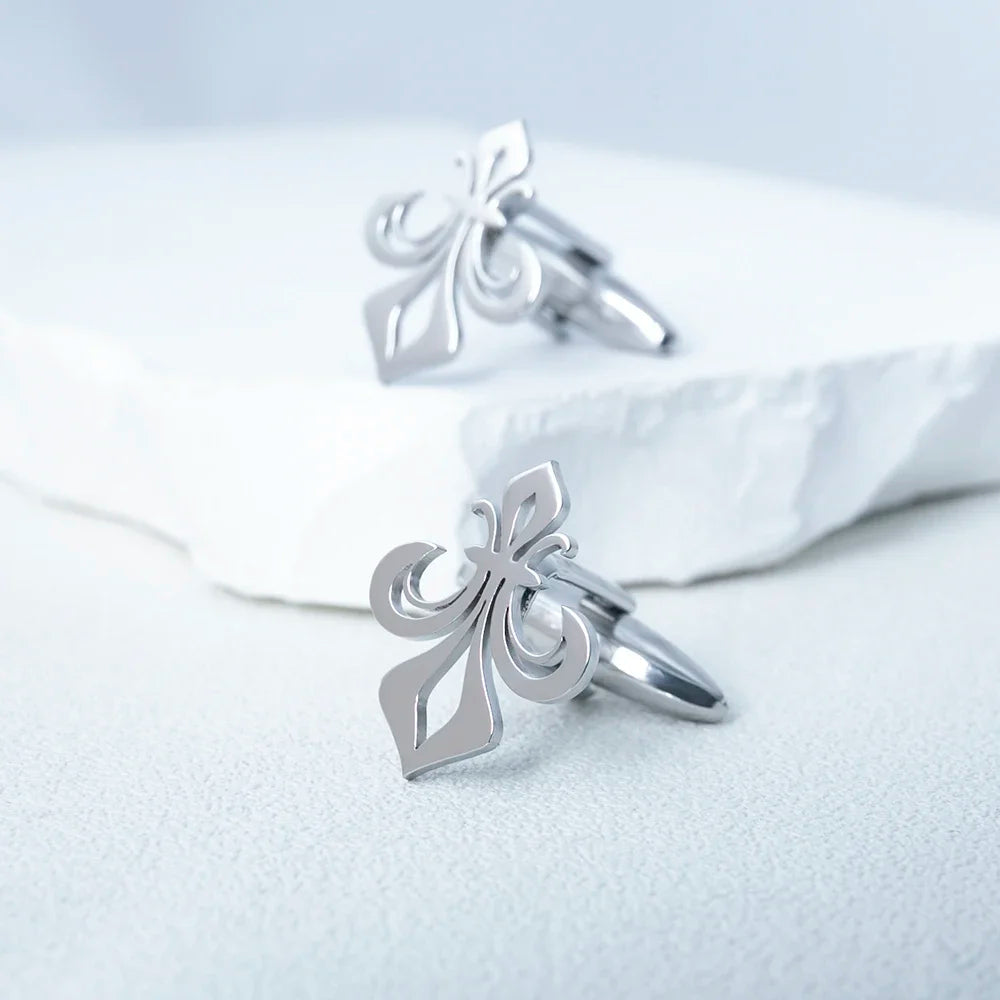 Men's Classic Fleur de Lis Stainless Steel French Coat of Arms Cufflinks - Lovez Aqua© - Silver