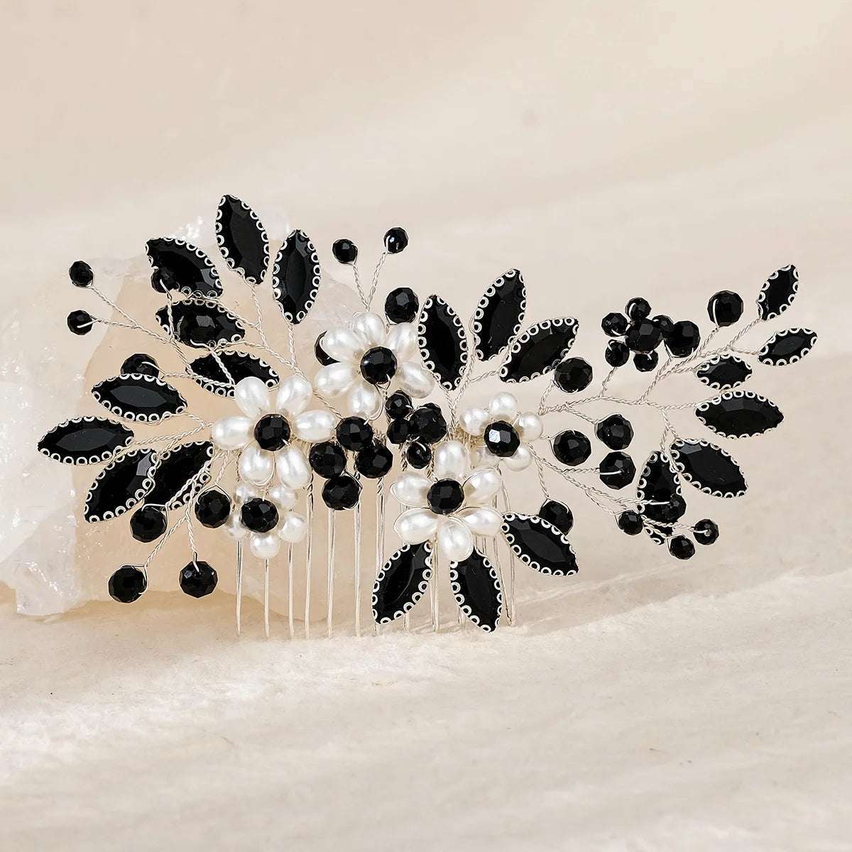 Women's Delicate Crystal Rhinestone & Pearl Flower Bridal Hair Comb - Lovez Aqua© - G1