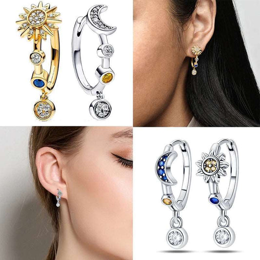 Pandora 925 Sterling Silver Two-Tone Moon, Stars & Sun Women's Earrings - Pandora - 