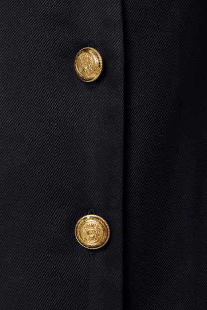 Women's Outdoor Black Linen Long Shirt Jacket with Gold Buttons - Lovez Aqua© - 