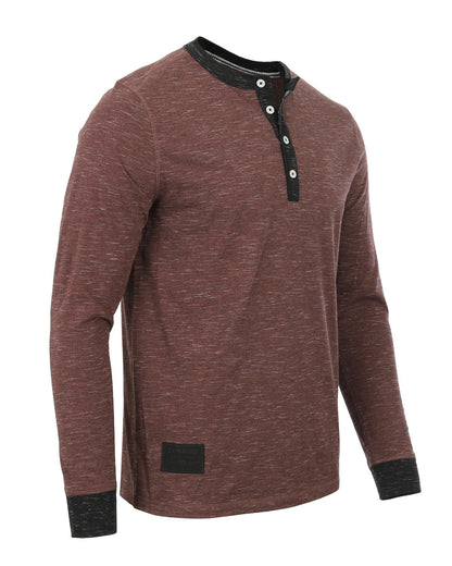 Men's Long Sleeve Contrast Button Placket Neck & Cuffs Casual Henley Shirt - Lovez Aqua© - 
