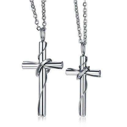 Matching Couple Stainless Steel Wire Wrapped Cross Necklace - Lovez Aqua© - 