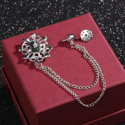 Men's Baroque Rhinestone Classic Chain Link Vintage Lapel Pin Brooch - Lovez Aqua© - 
