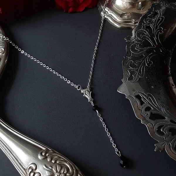 Vintage Medieval Victorian Silver Necklace/Choker with Black Crystal Accents - Lovez Aqua© - Necklace