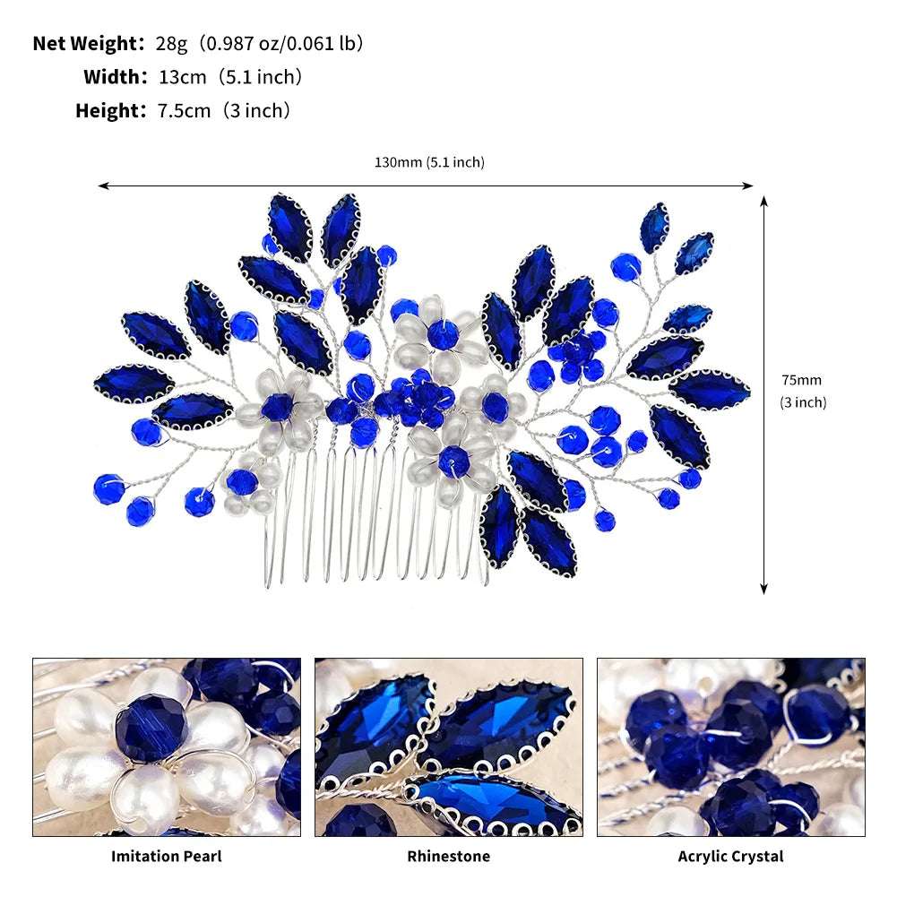 Women's Delicate Crystal Rhinestone & Pearl Flower Bridal Hair Comb - Lovez Aqua© - G3