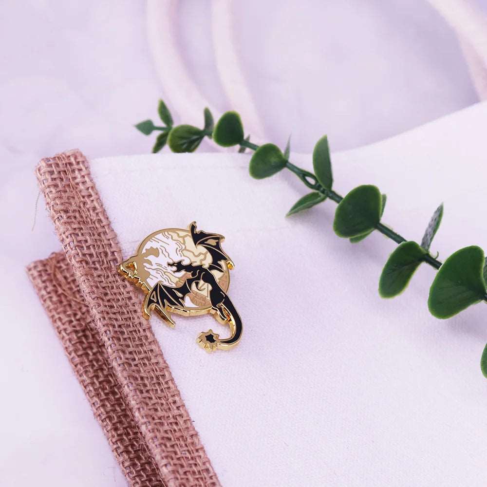 Fourth Wing Flying Dragon Sky Landscape Book Fan Enamel Brooch Pin - Fourth Wing - 