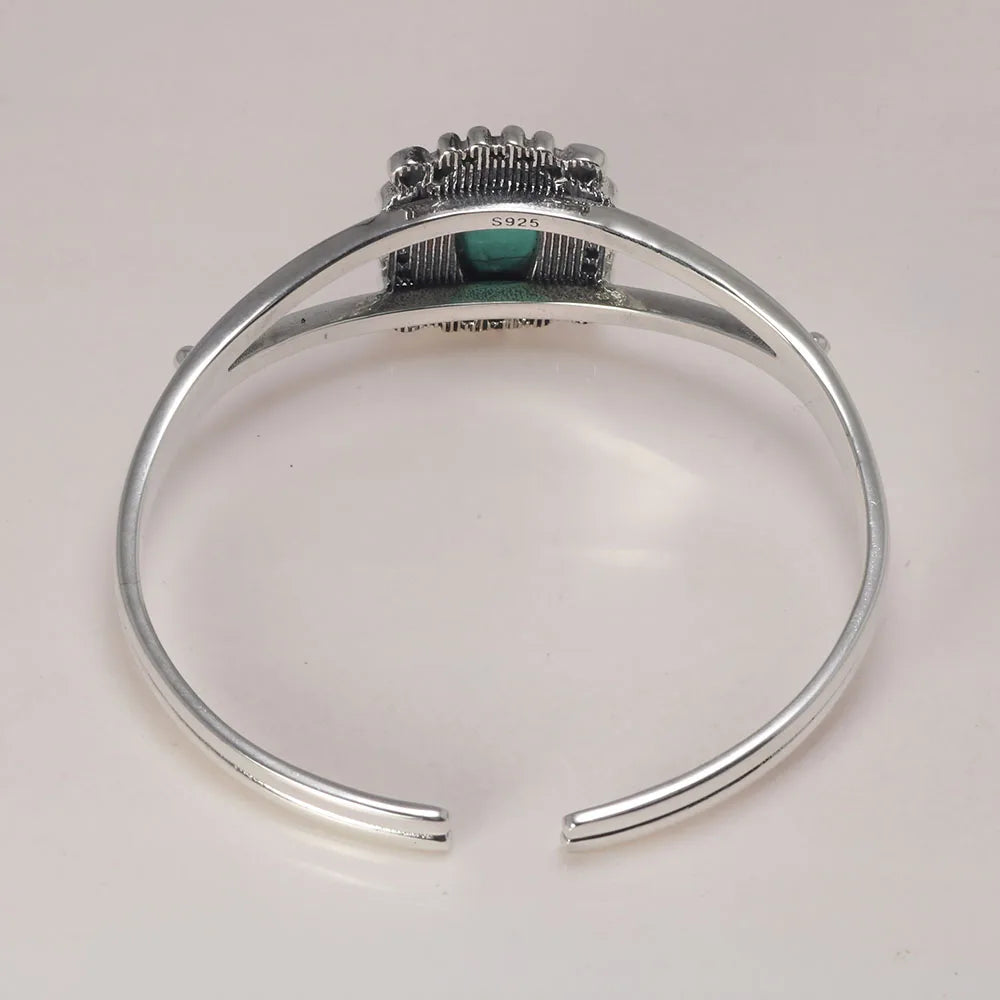 Real S925 Sterling Silver Bella Swan Natural Turquoise Stone Open Cuff Bracelet - Twilight - 