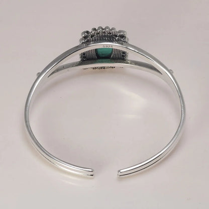 Real S925 Sterling Silver Bella Swan Natural Turquoise Stone Open Cuff Bracelet - Twilight - 