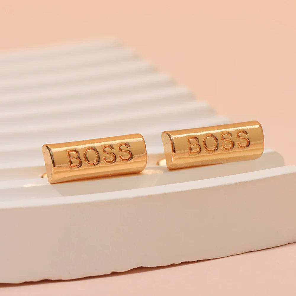 Men's Gold Engraved "Boss" Businessman Style Rectangle Cufflinks - Lovez Aqua© - 