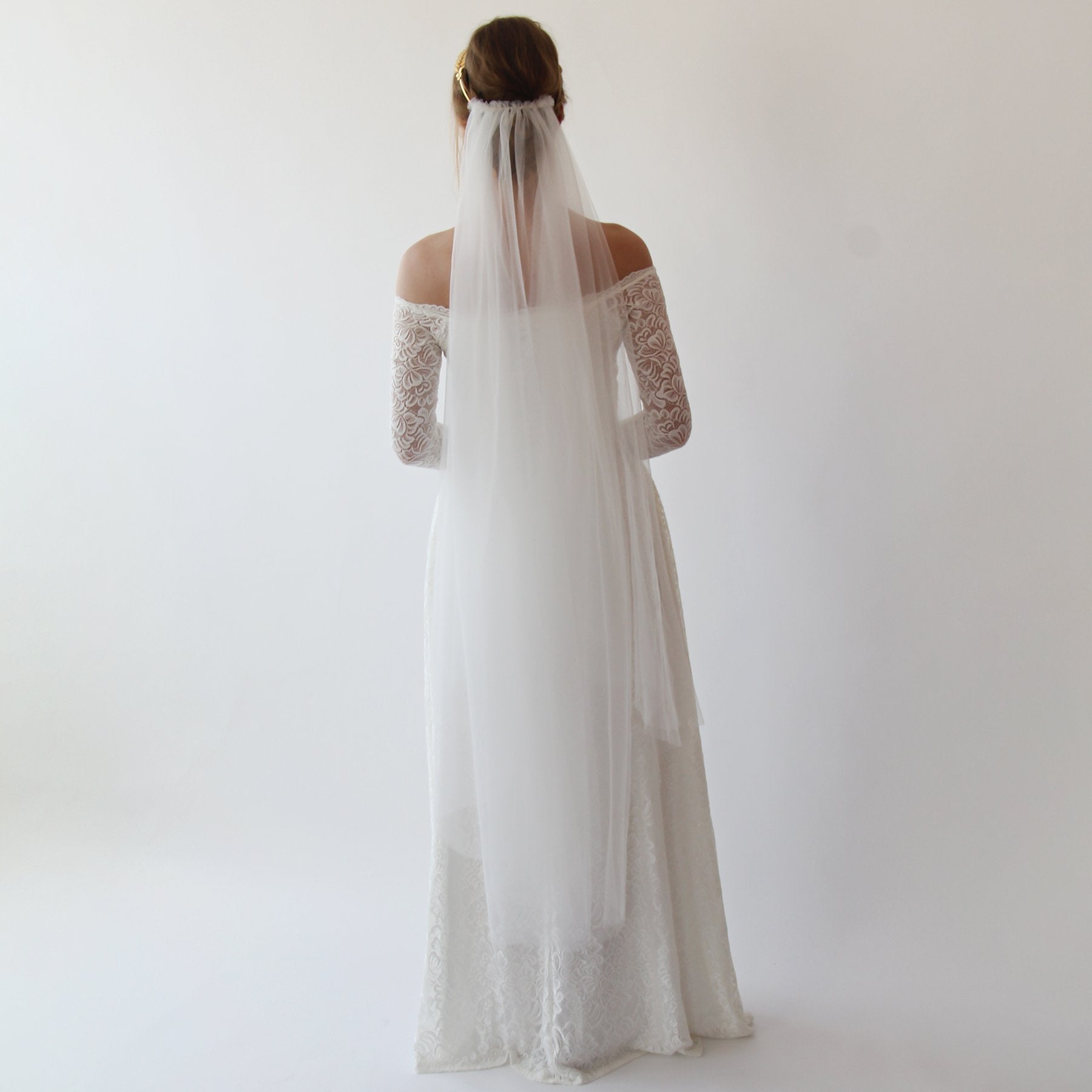 Women's Gold Greek Goddess Crown White Tulle Wedding Veil Headpiece - Lovez Aqua© - 