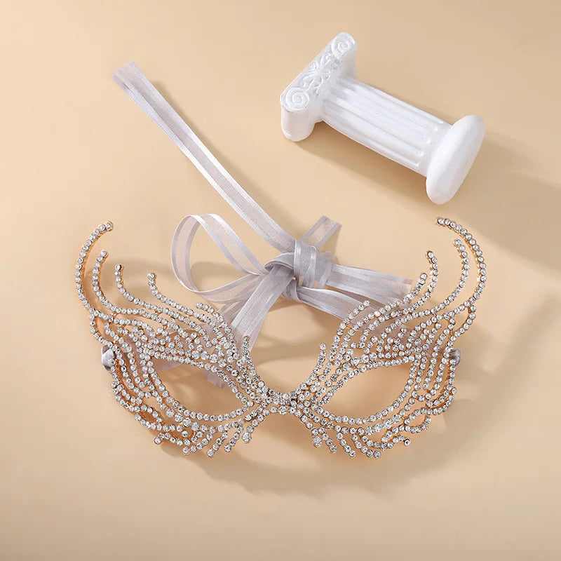 Women's Silver Rhinestone Delicate Filigree Venetian Masquerade Mask - Lovez Aqua© - Gold